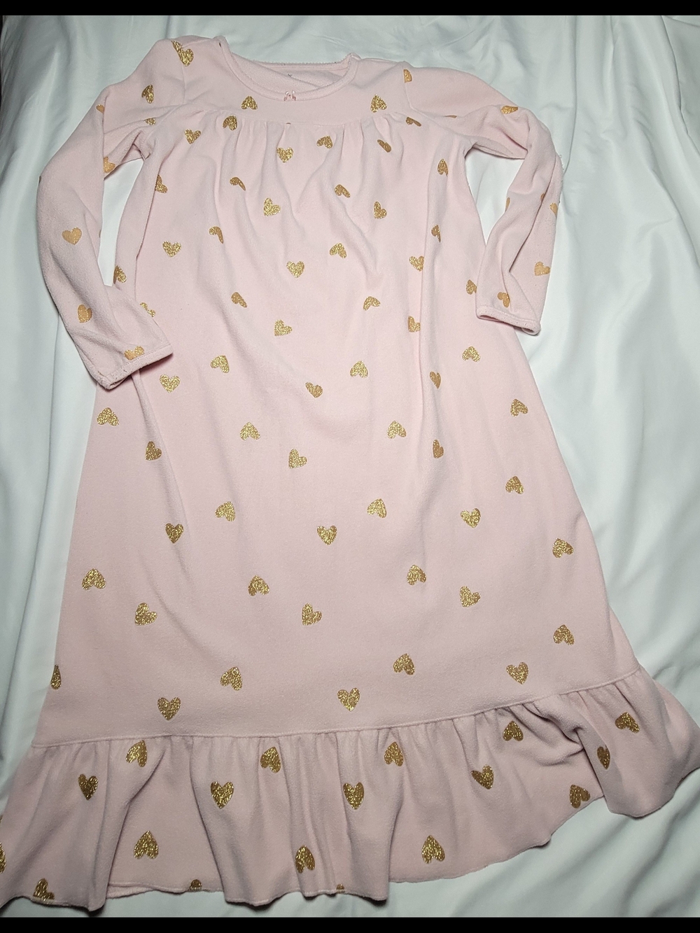 Carter's Pink Nightgown with Gold Heart Print - Size 8-10A